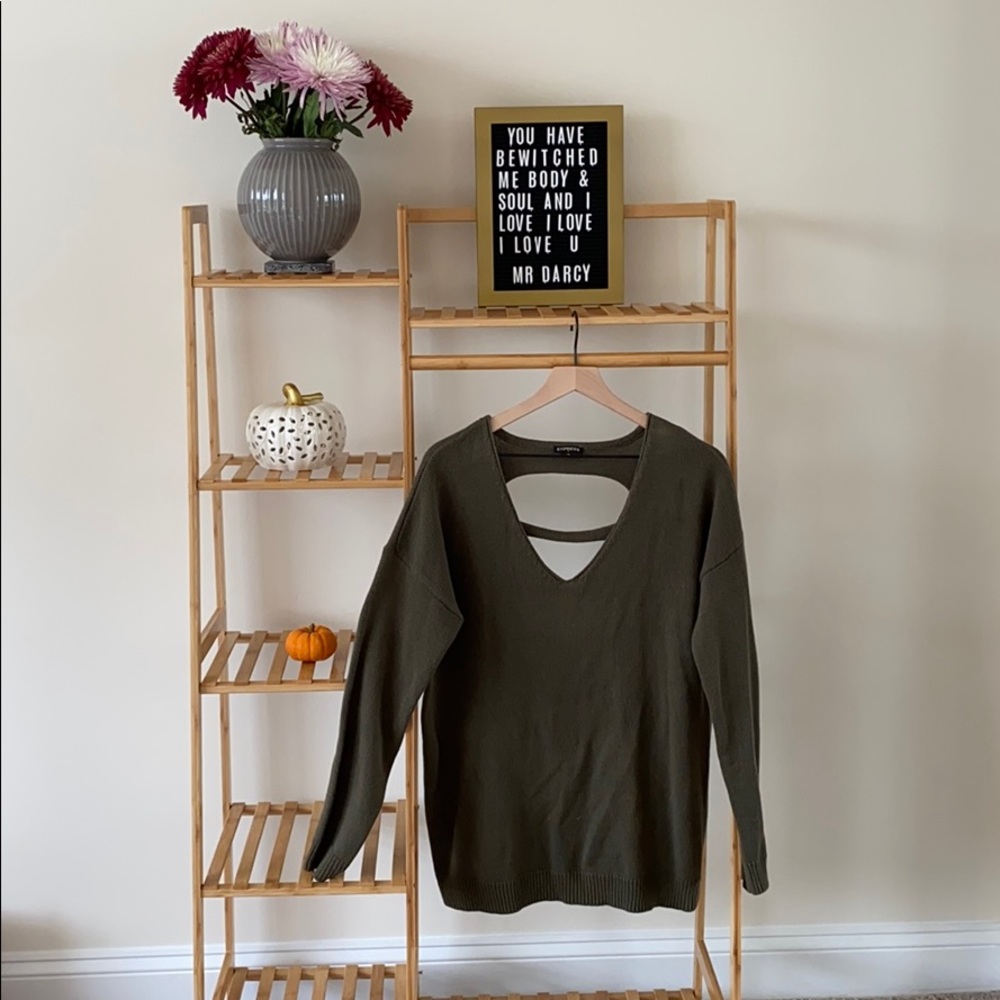 Womens Express Olive Green Oversized Sweater - Med